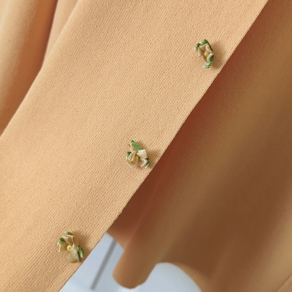 Studio 1 Y2K Vintage Thin Silky Floral Embellished Open Front Cardigan Peach 12 - Picture 6 of 11